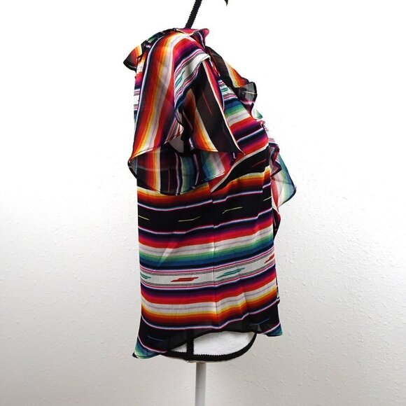 Ralph Lauren Ruffled Blouse Top Women's Size M Black Striped Flutter Sleeve - Picture 6 of 9